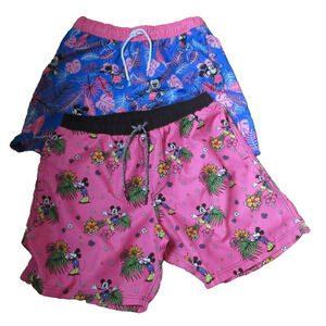 Set/2 Disney Bathing Suits Mickey Mouse Men's Shorts Med. Hot Pink /Blue Print